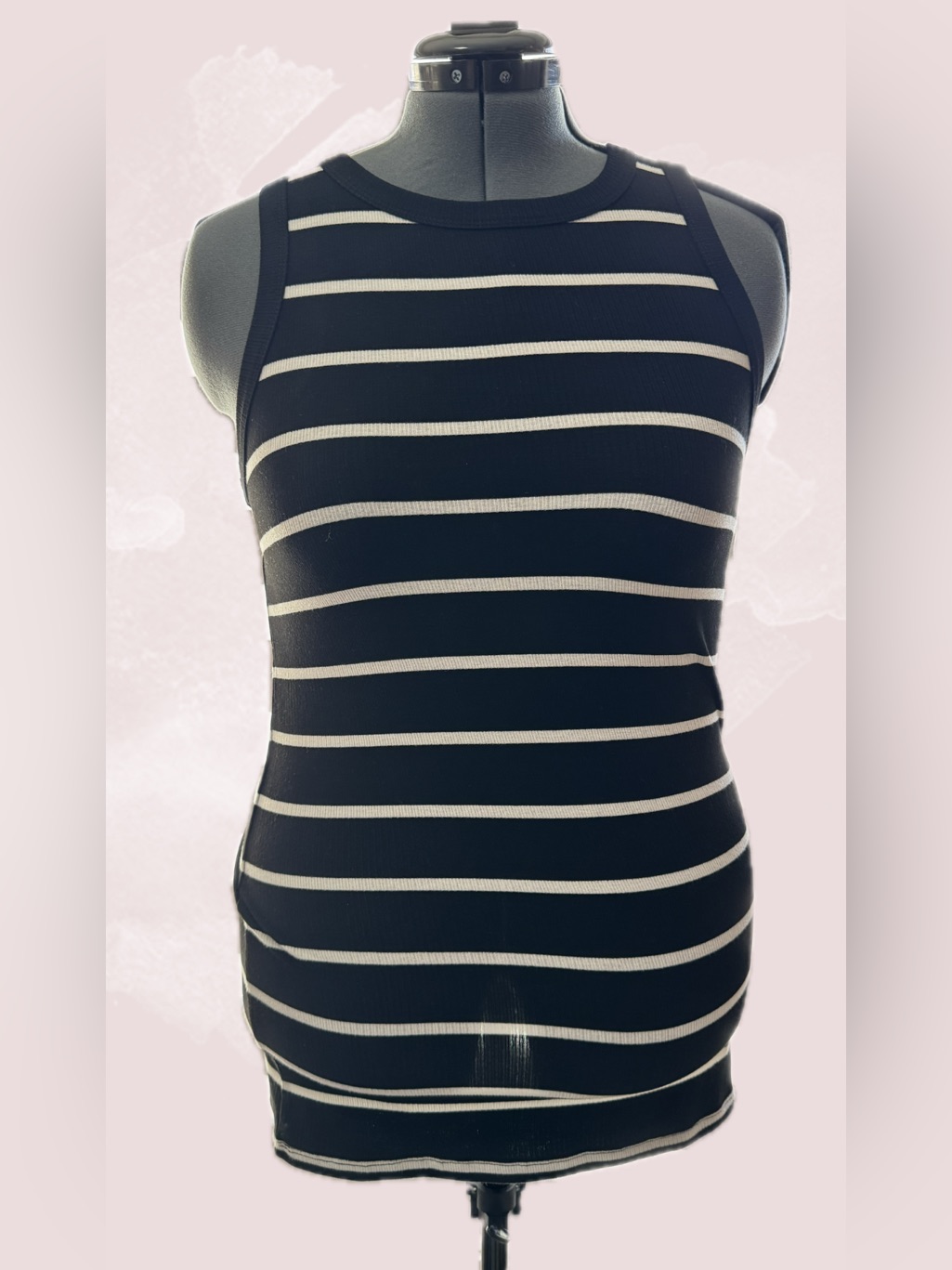 Torrid Super Soft Rib High Neck Tank - M - Aila Stripe Cloud Dancer/Deep Black